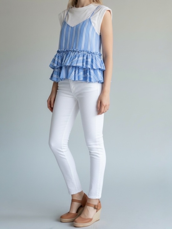 Cinq a Sept Tops - New Cinq a Sept Top Samantha Two Piece Blue Stripe Set Size Medium